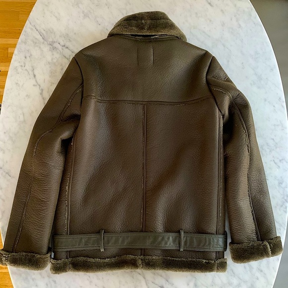 Forever 21 moss green faux suede|fur oversized aviator jacket size Small - Picture 9 of 13